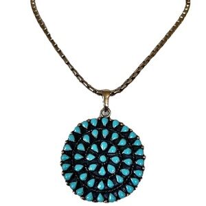 Vintage Charles Albert Turqouise Squash Blossom Flower Necklace Medallion